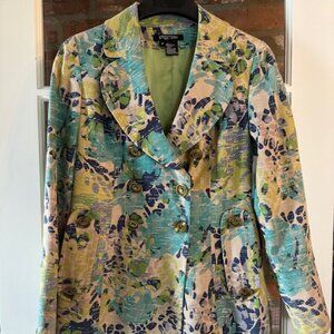 ETCETERA NWT Blue and Green Floral Silk Blend Jacket Size 4
